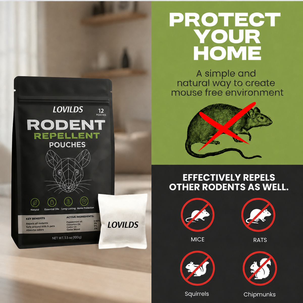 Natural Rodent Repellent Pouches