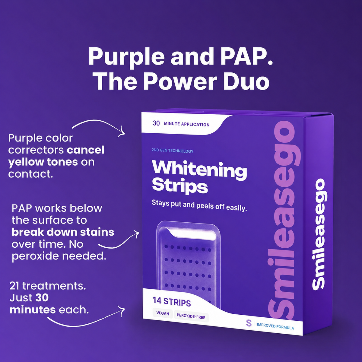 smileasego Purple Teeth Whitening Strips – Peroxide-Free Whitening for Sensitive Teeth