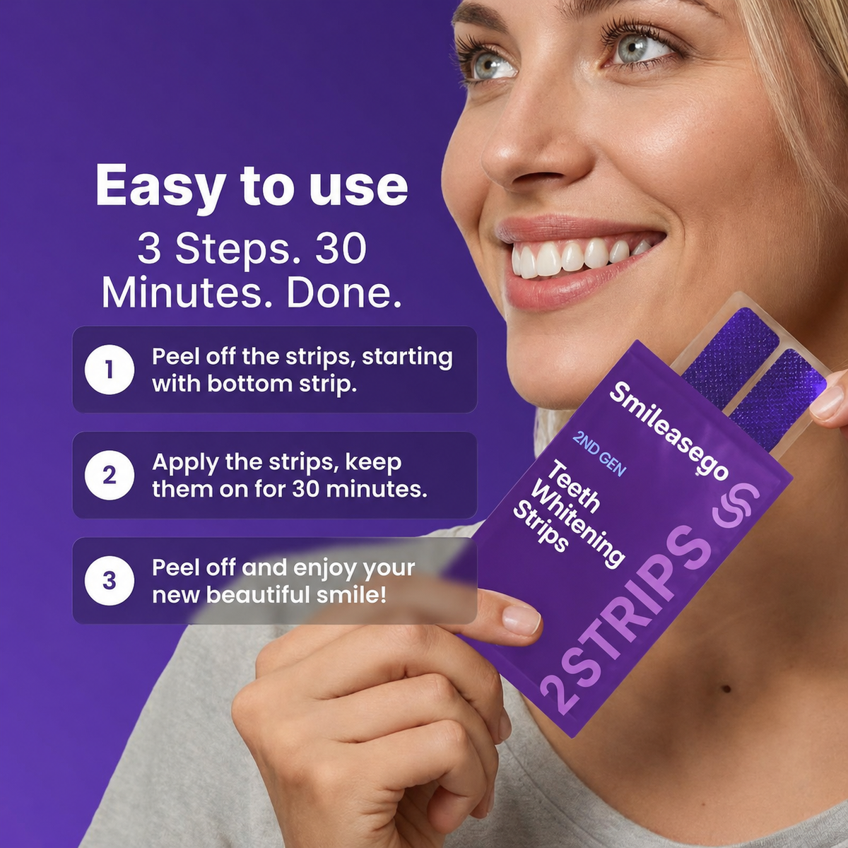 smileasego Purple Teeth Whitening Strips – Peroxide-Free Whitening for Sensitive Teeth