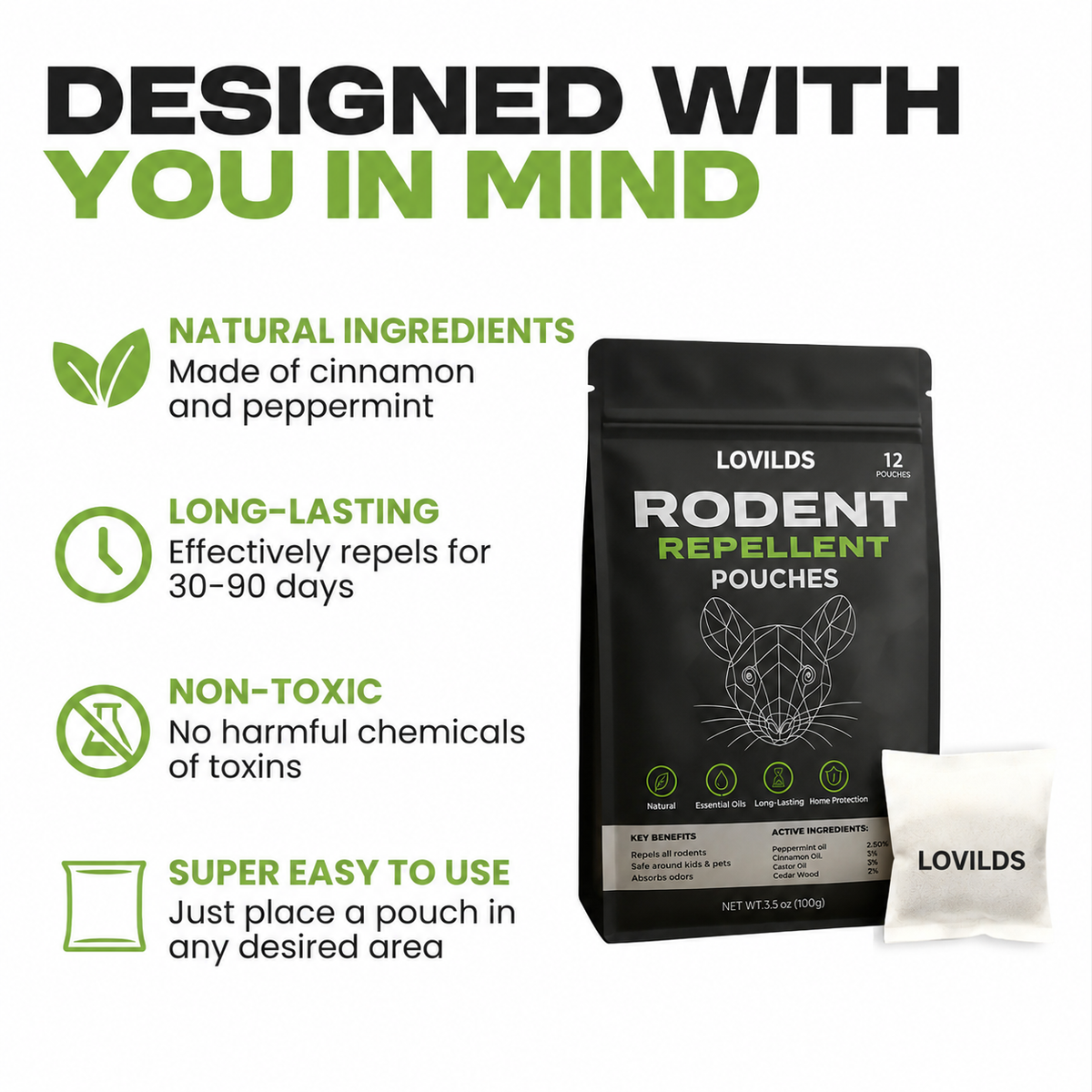Natural Rodent Repellent Pouches